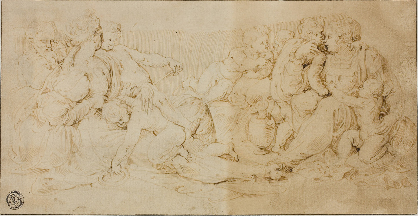 Seated Women, Children, and Old Man - Unknown Cremonese Artist, Poster Print Wall Art