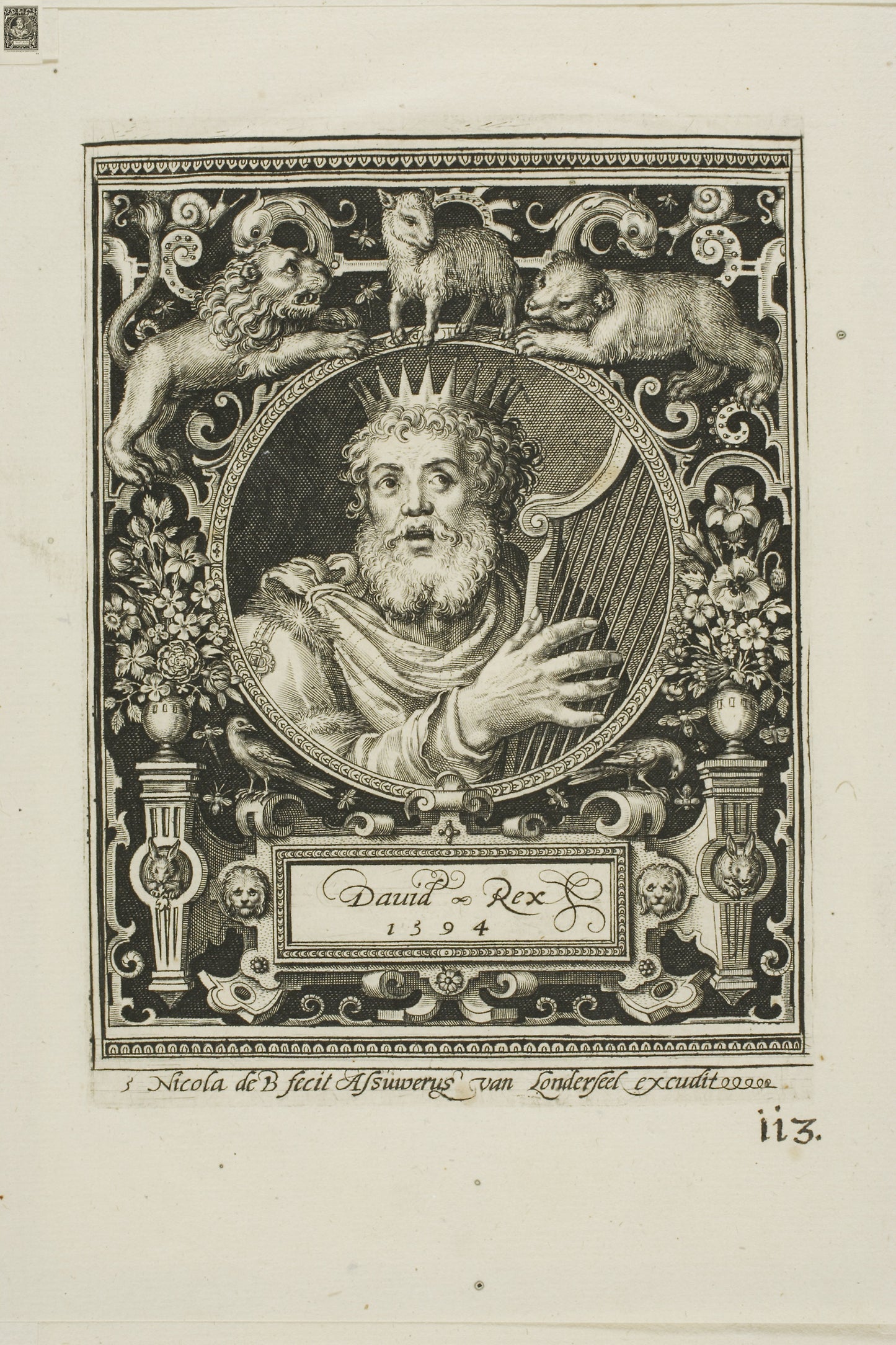 King David, plate five from The Nine Worthies - Nicolaes de Bruyn (Flemish, 1571-1656), Poster Print Wall Art