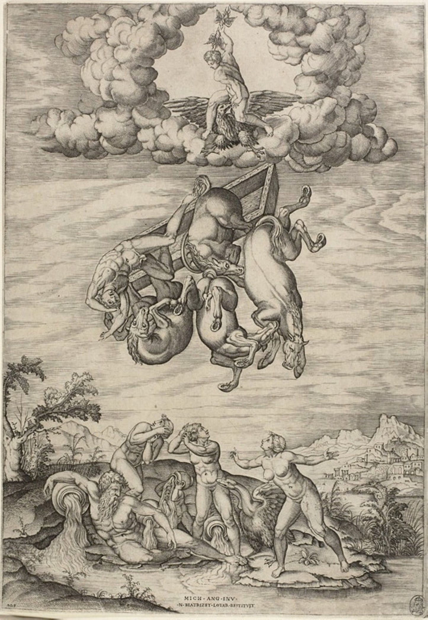 The Fall of Phaeton - Nicolas Beatrizet (French, 1515-after 1565), Poster Print Wall Art