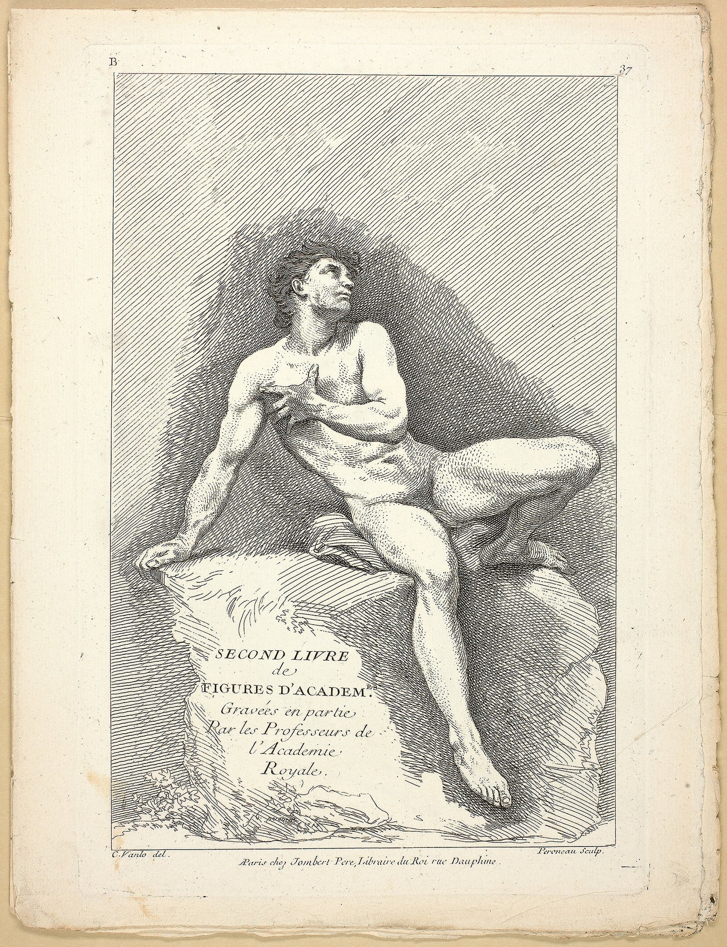 Figure (recto and verso), from Seconde livre de figures d’Academies gravées en Partie par les Professeurs de l’ Académie Royale - Jean-Baptiste Perronneau (French, 1715-1783) and Pierre Aveline (French, 1702-1760), Poster Print Wall Art