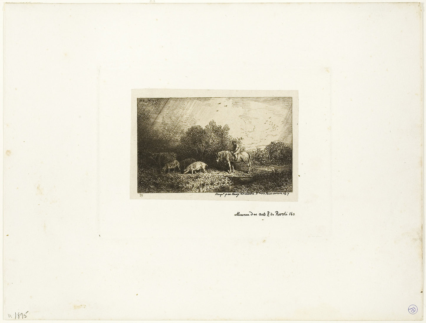 Landscape with Man on Horseback, Pigs and Cow - Charles Émile Jacque, Poster Print Wall Art