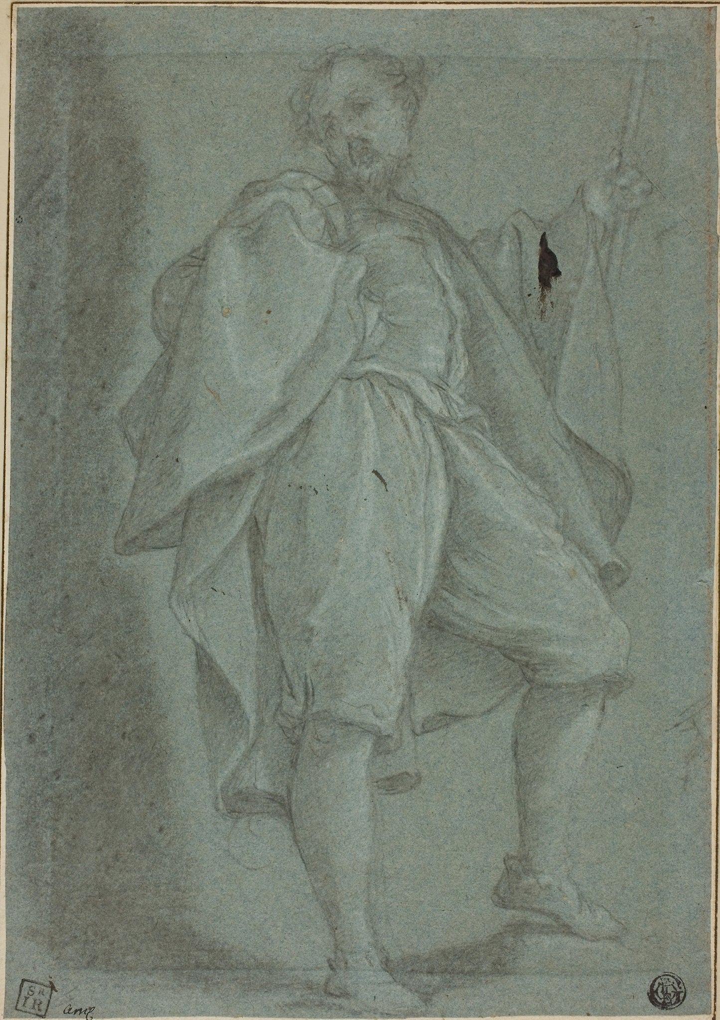 Man Standing with Staff - Attributed to Gregorio Pagani, Poster Print Wall Art