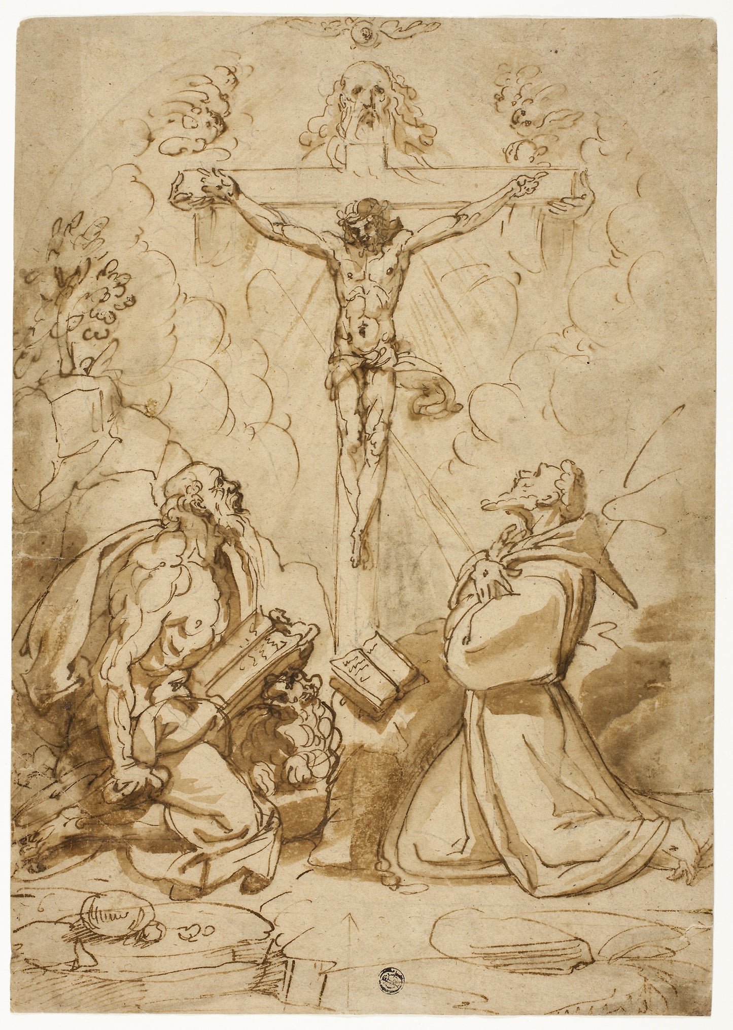 Saints Jerome and Francis of Assisi Adoring the Trinity - Bartolomeo Passarotti, Poster Print Wall Art