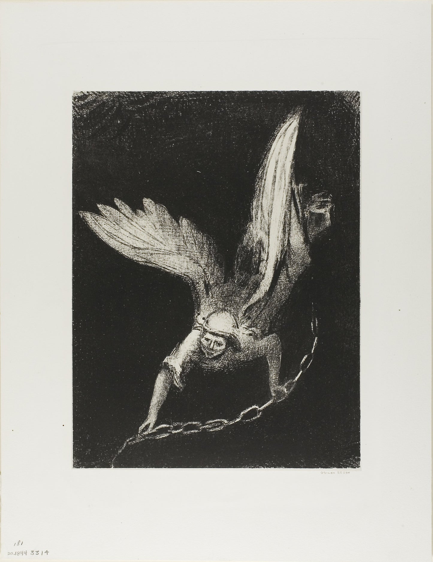 And I Saw an Angel Come Down from Heaven, Having the Key of the Bottomless Pit and a Great Chain in His Hand, plate 8 of 12 - Odilon Redon, Poster Print Wall Art