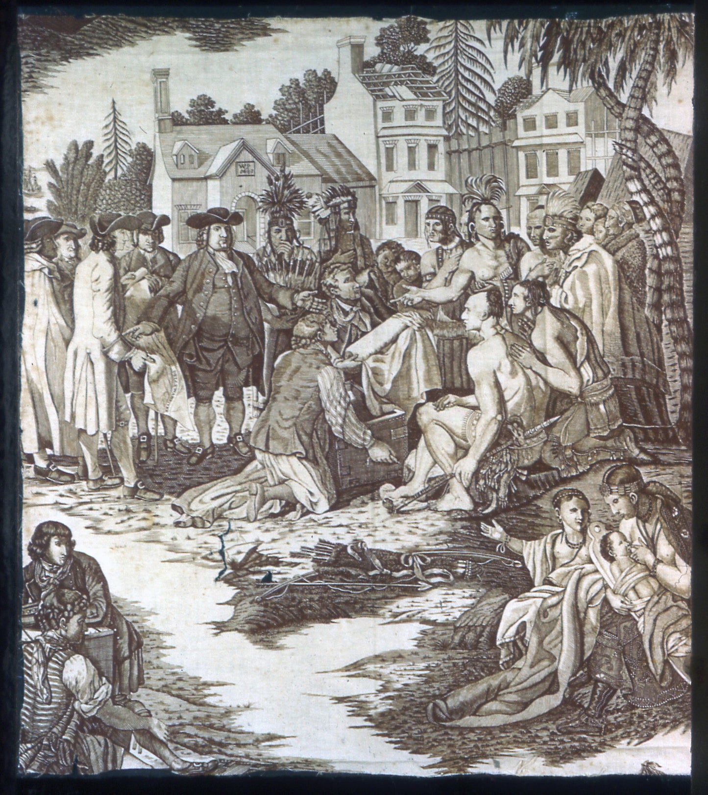 Penn's Treaty with the Indians (Furnishing Fabric) - Engraved - John Hall (English, 1737–1797) after portrait - Benjamin West's (American, 1738–1820) , Poster Print Wall Art