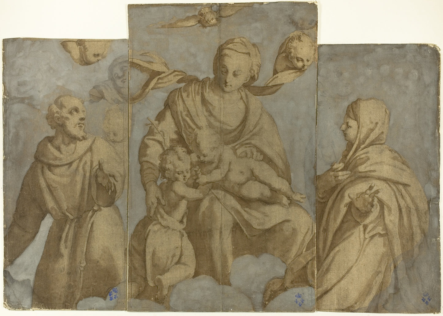 Virgin and Child with the Infant John the Baptist, and Saints Francis of Assisi and Clare - Felice Brusasorci, Poster Print Wall Art