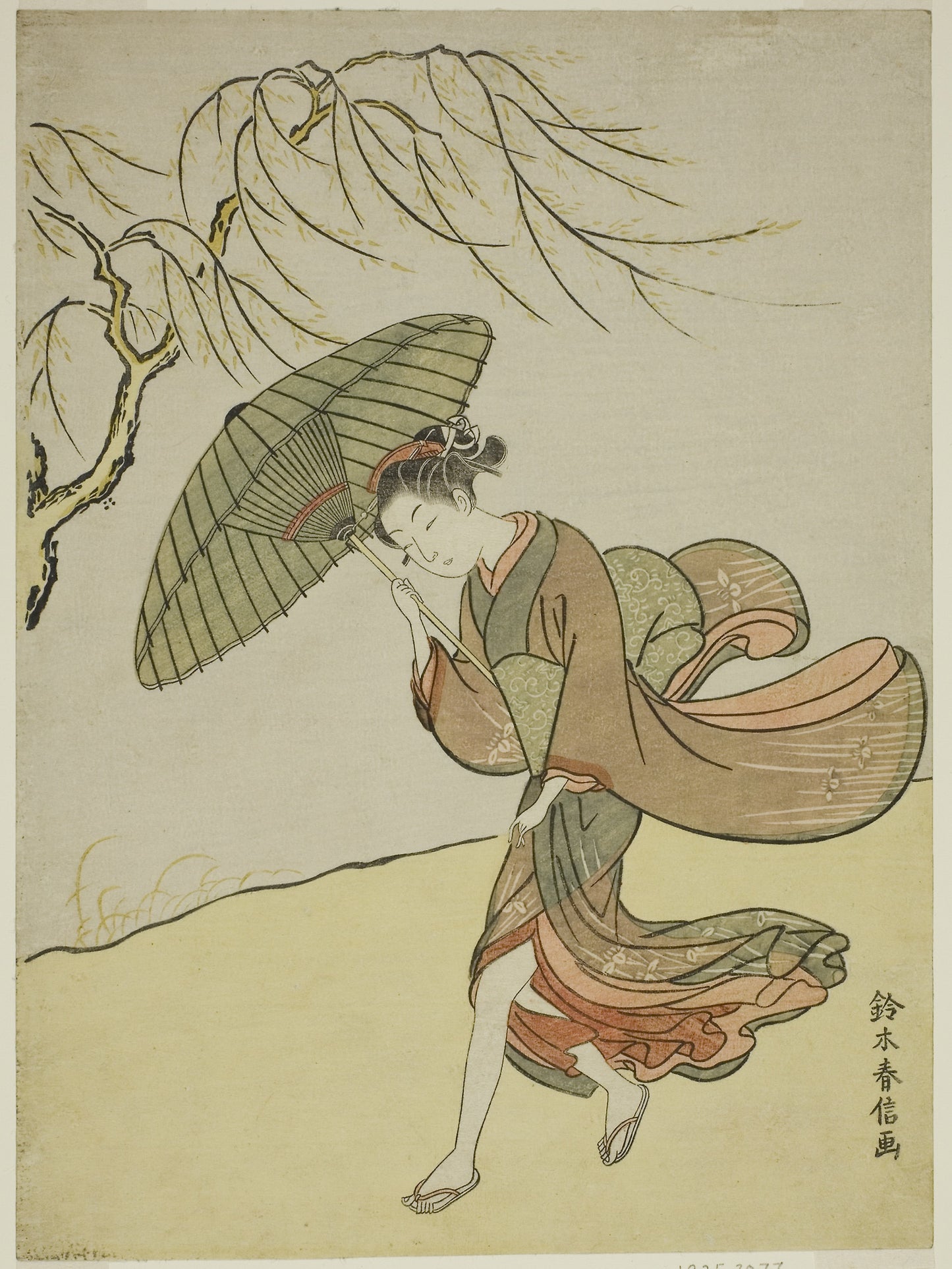 A Windy Day - Suzuki Harunobu ?? ?? , Poster Print Wall Art