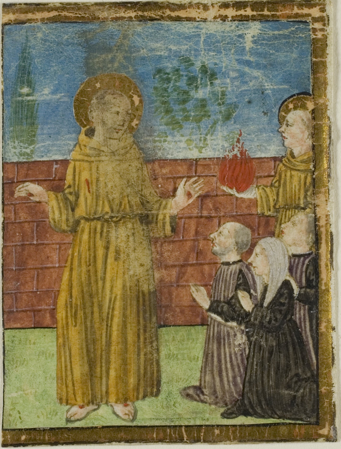 St. Francis of Assisi with Donors in a Historiated Initial from an Unidentified Manuscript: Italian (Florence), Poster Print Wall Art