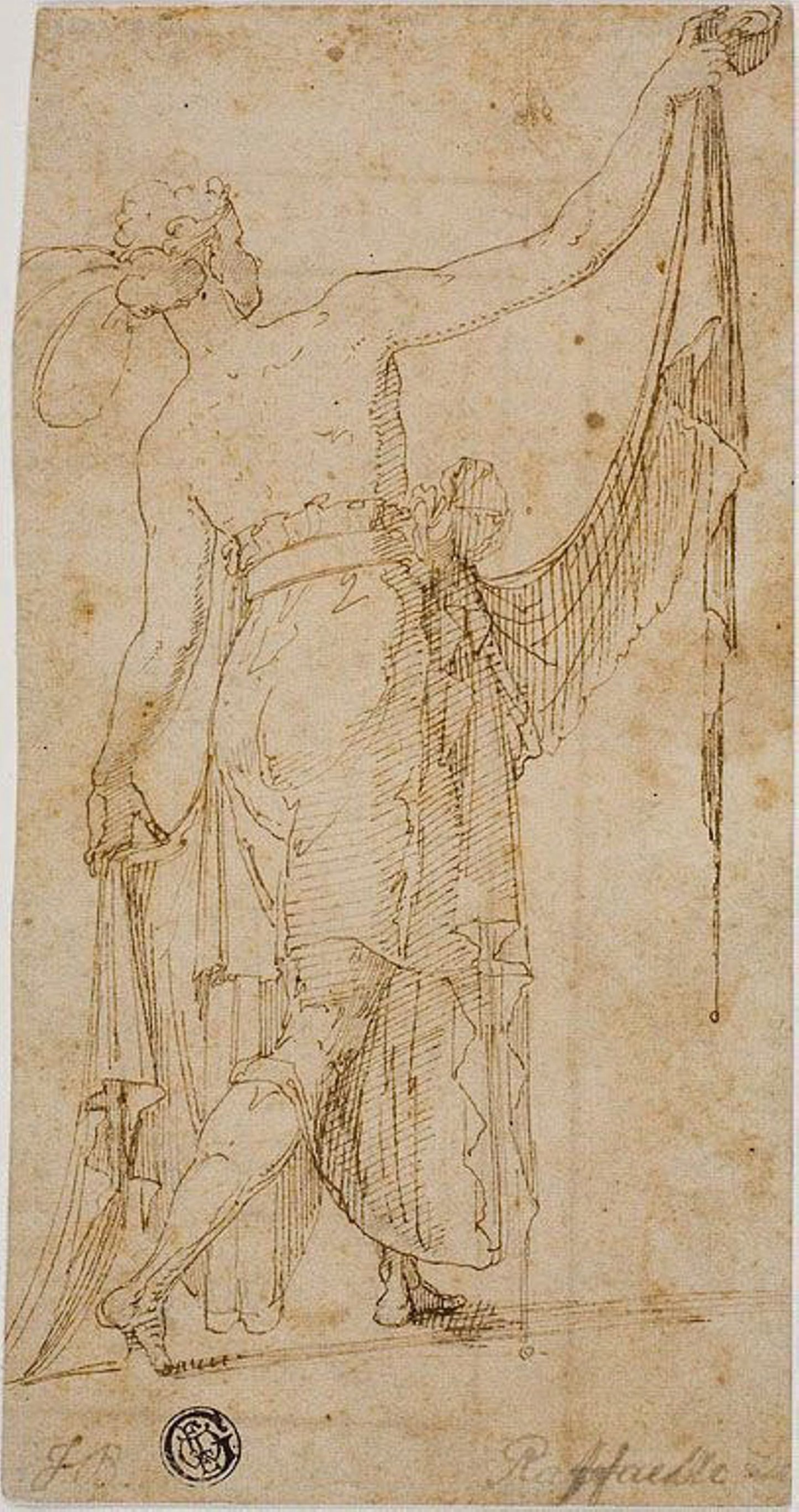 Draped Standing Figure with Outstretched Arms - Unknown Artist, Poster Print Wall Art