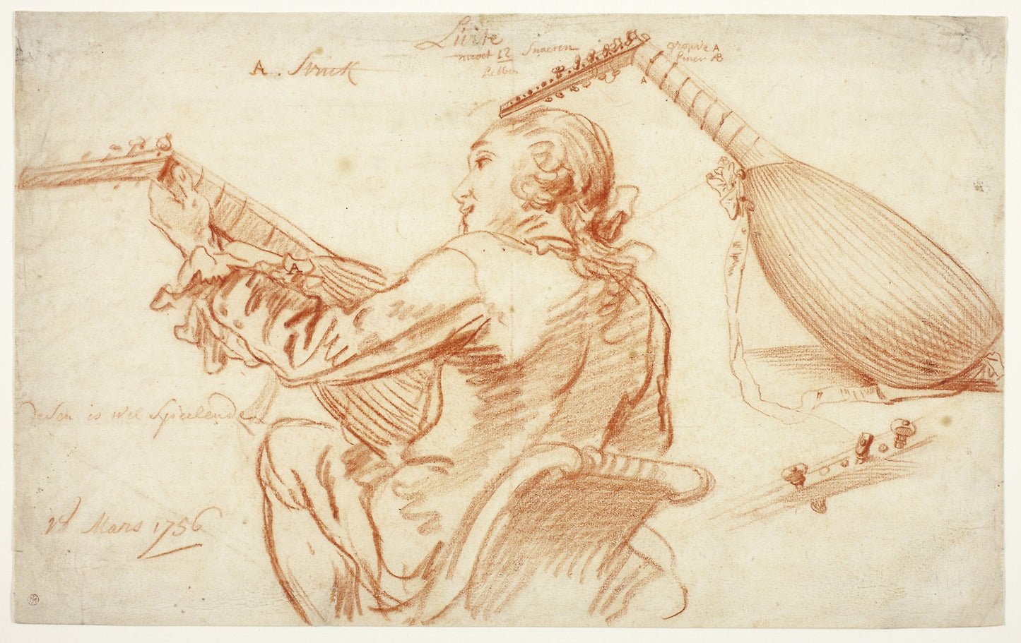Sketches of a Lute Player and Lute - Jan Anton Garemyn, Poster Print Wall Art