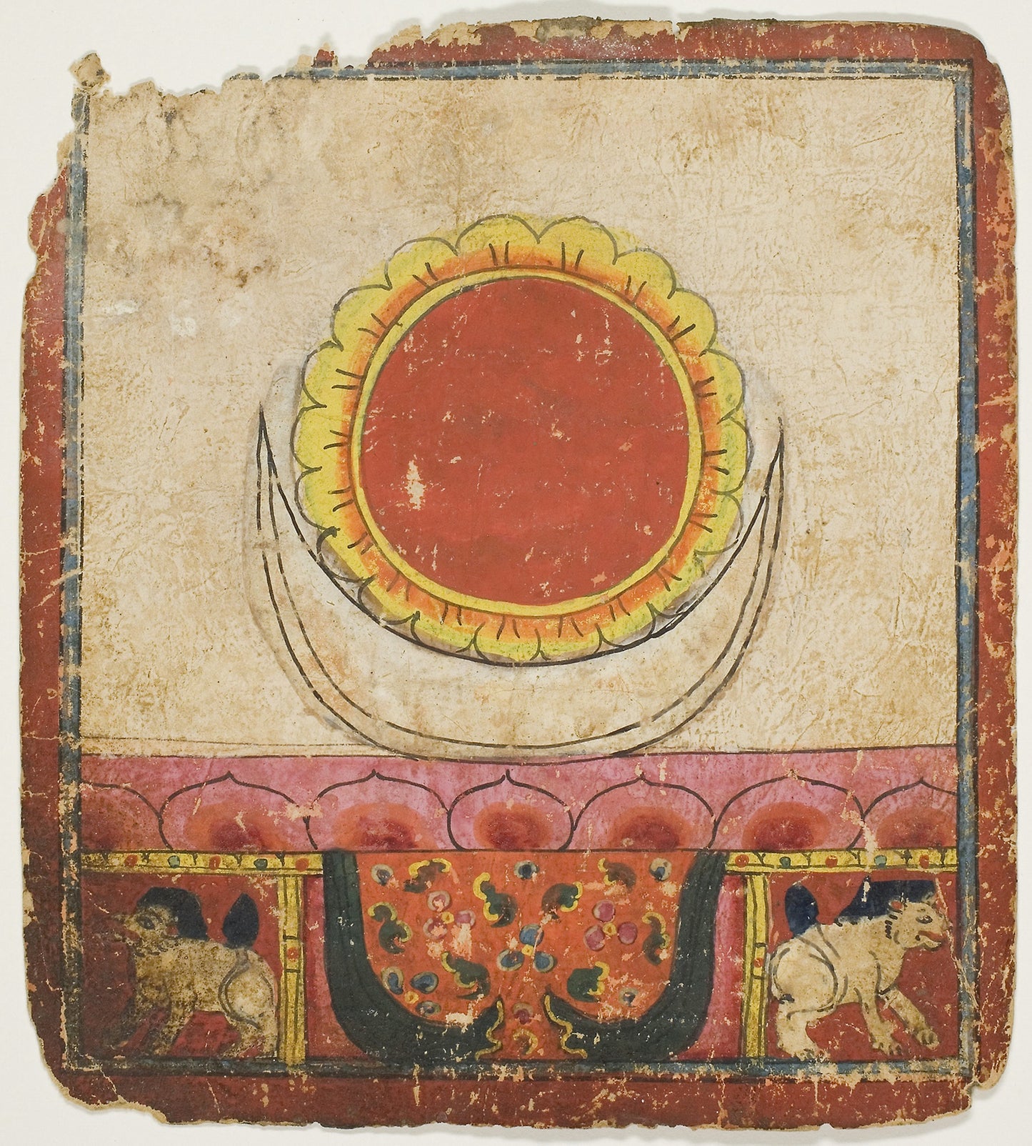 Sun, Moon and Lotus on Lion Throne, from a Set of Initiation Cards (Tsakali) - Southern Tibet, Poster Print Wall Art