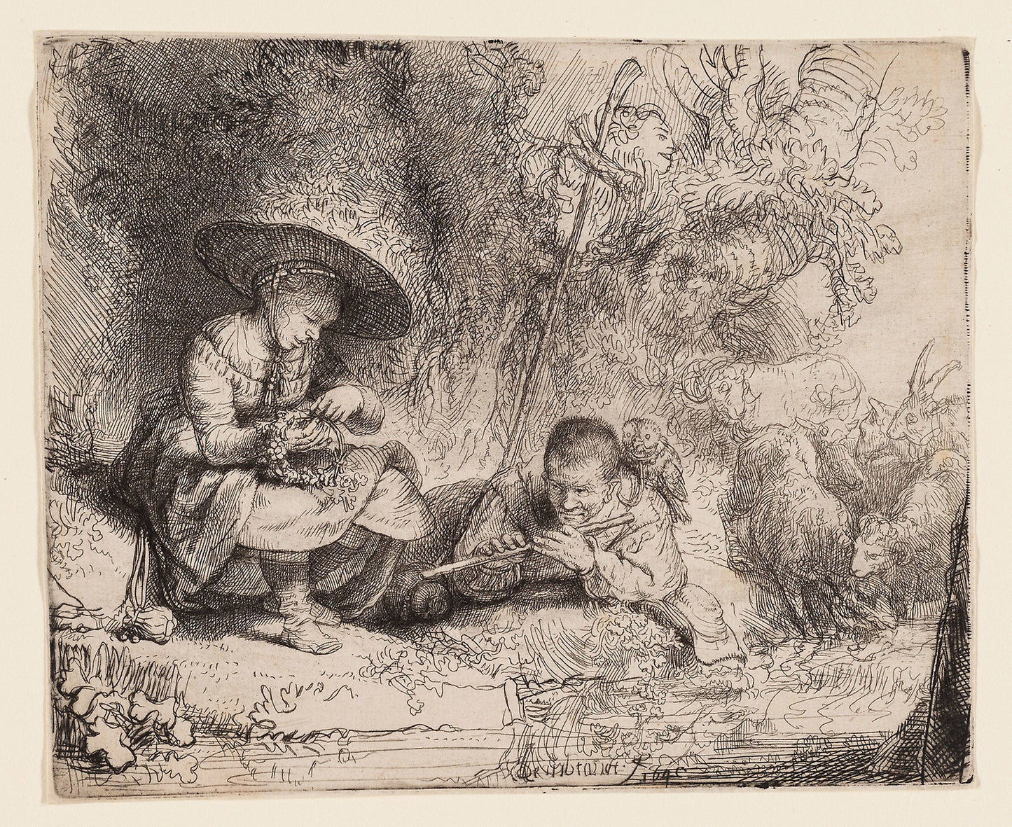 The Flute Player - Rembrandt van Rijn, Poster Print Wall Art