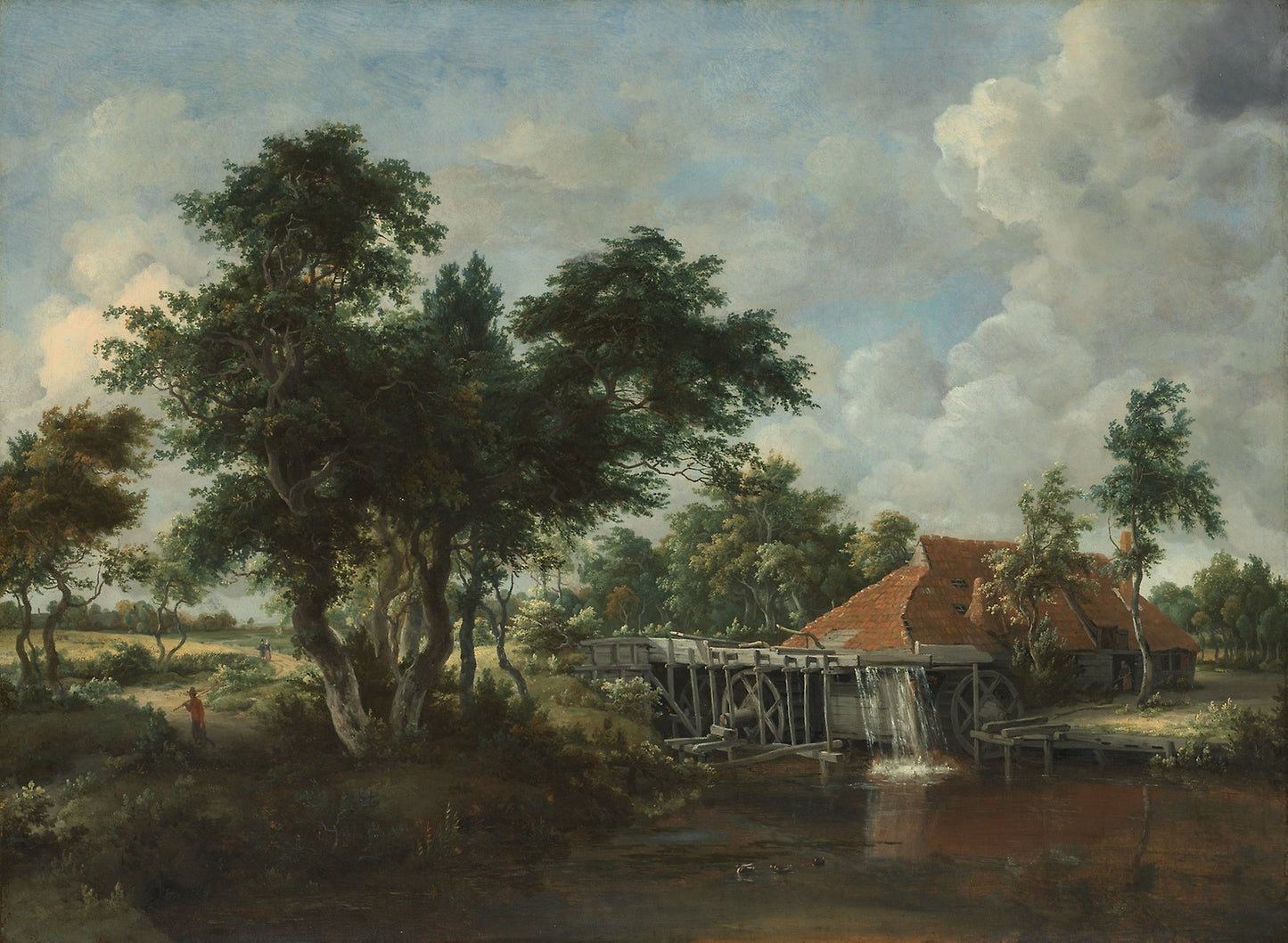 The Watermill with the Great Red Roof: Meindert Hobbema, Poster Print Wall Art