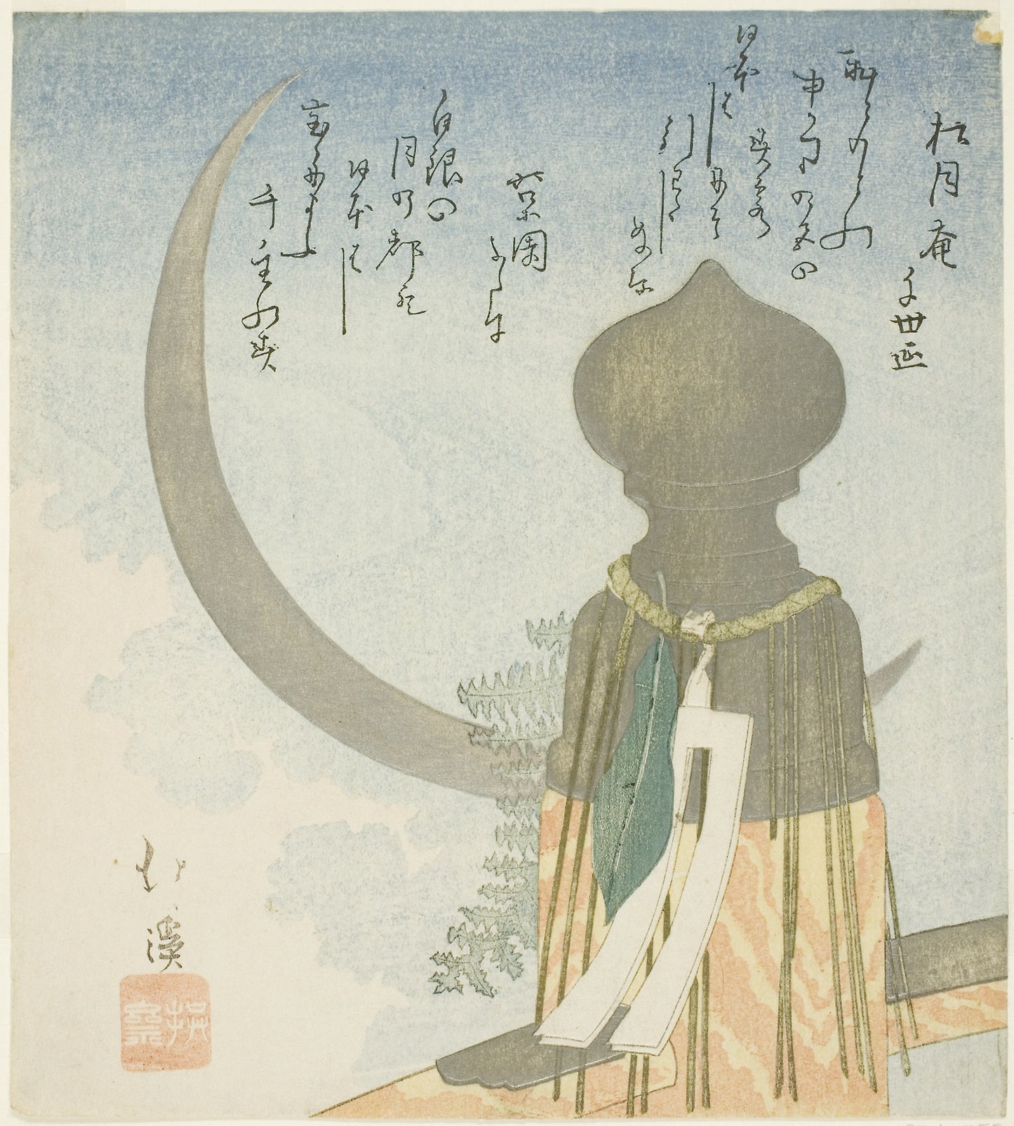 Bridge post and crescent moon - Totoya Hokkei, Poster Print Wall Art