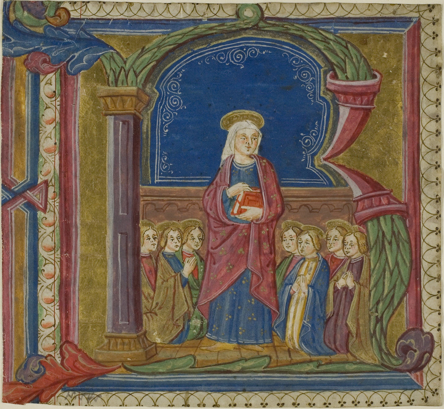 The Virgin Adored: Saints in a Historiated Initial "R" from an Antiphonary: Italian (Lombardy), Poster Print Wall Art