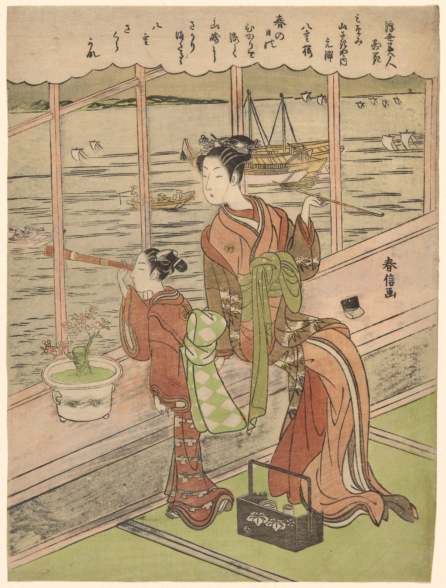 Double-Flowered Cherry - Motoura of the Minami Yamasakiya (Minami Yamasakiya uchi Motoura, Yaezakura), from the series "Beauties of the Floating World Compared to Flowers (Ukiyo bijin hana ni yosu)" - Suzuki Harunobu ?? ?? , Poster Print Wall Art