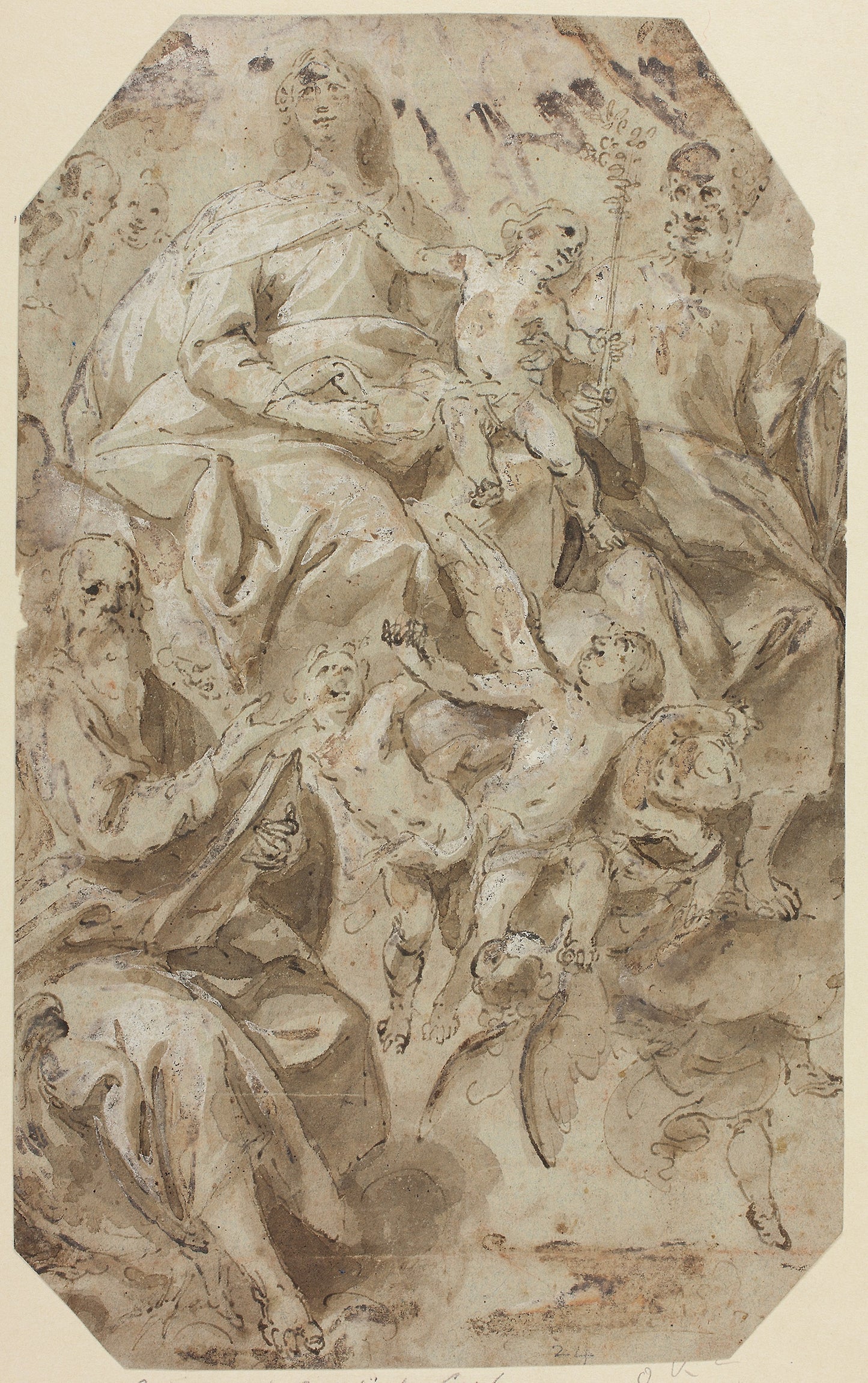 Madonna and Child with Saints - Attributed to Giovanni Battista Carlone, Poster Print Wall Art