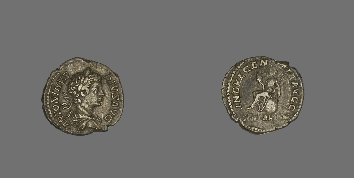 Denarius (Coin) Portraying Emperor Caracalla - Roman, minted in Rome, Poster Print Wall Art