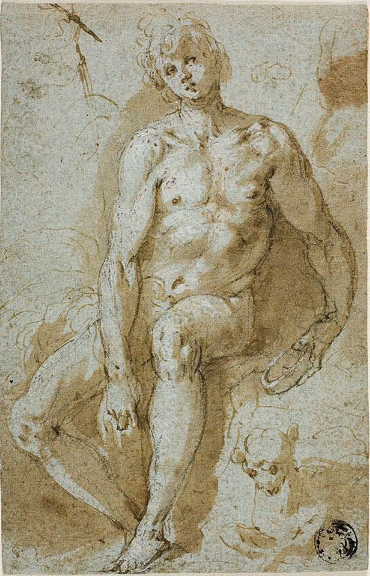 Seated Saint John the Baptist - Circle of Jacopo Negretti, called Palma il Giovane, Poster Print Wall Art
