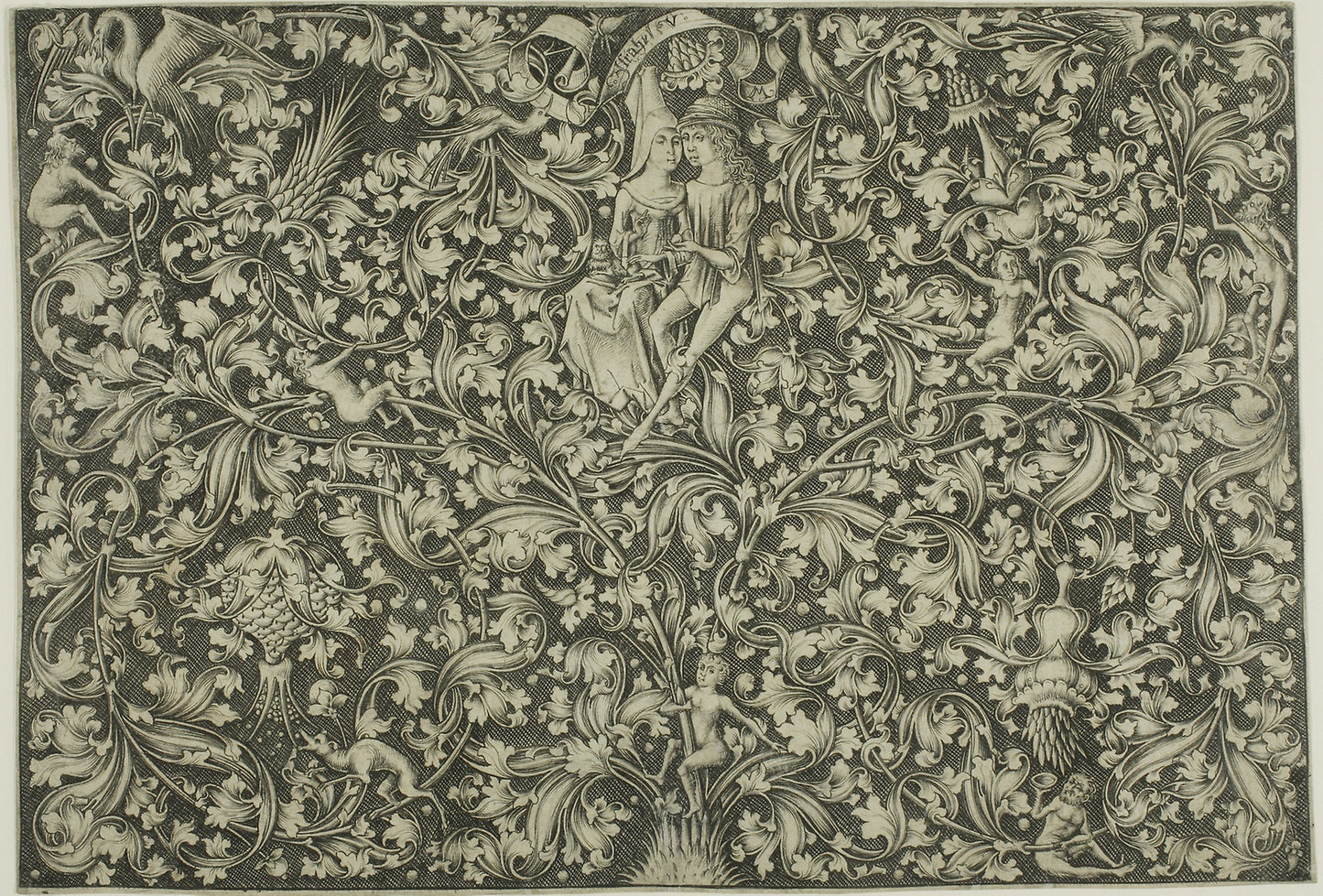 Ornamental Panel With Two Lovers - Israhel van Meckenem, Poster Print Wall Art