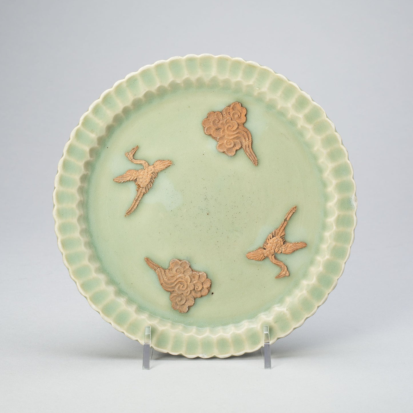 Scalloped-Rim Dish with Cranes and Clouds - China, Poster Print Wall Art