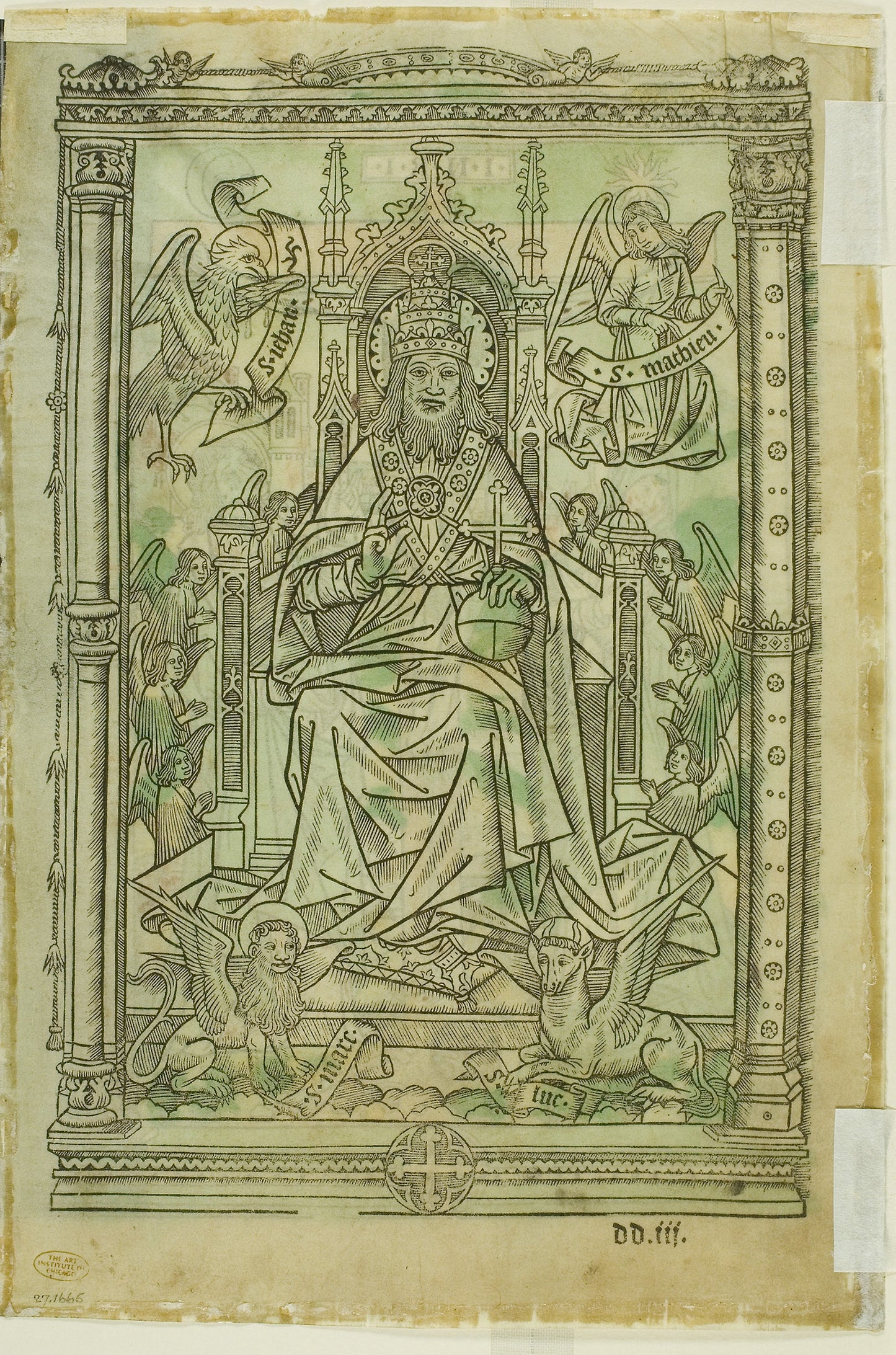 The Crucifixion with the Virgin and St. John (recto); God, the Father, Enthroned with the Signs of the Evangelists (verso) - Unknown Artist (French, 16th century), Poster Print Wall Art