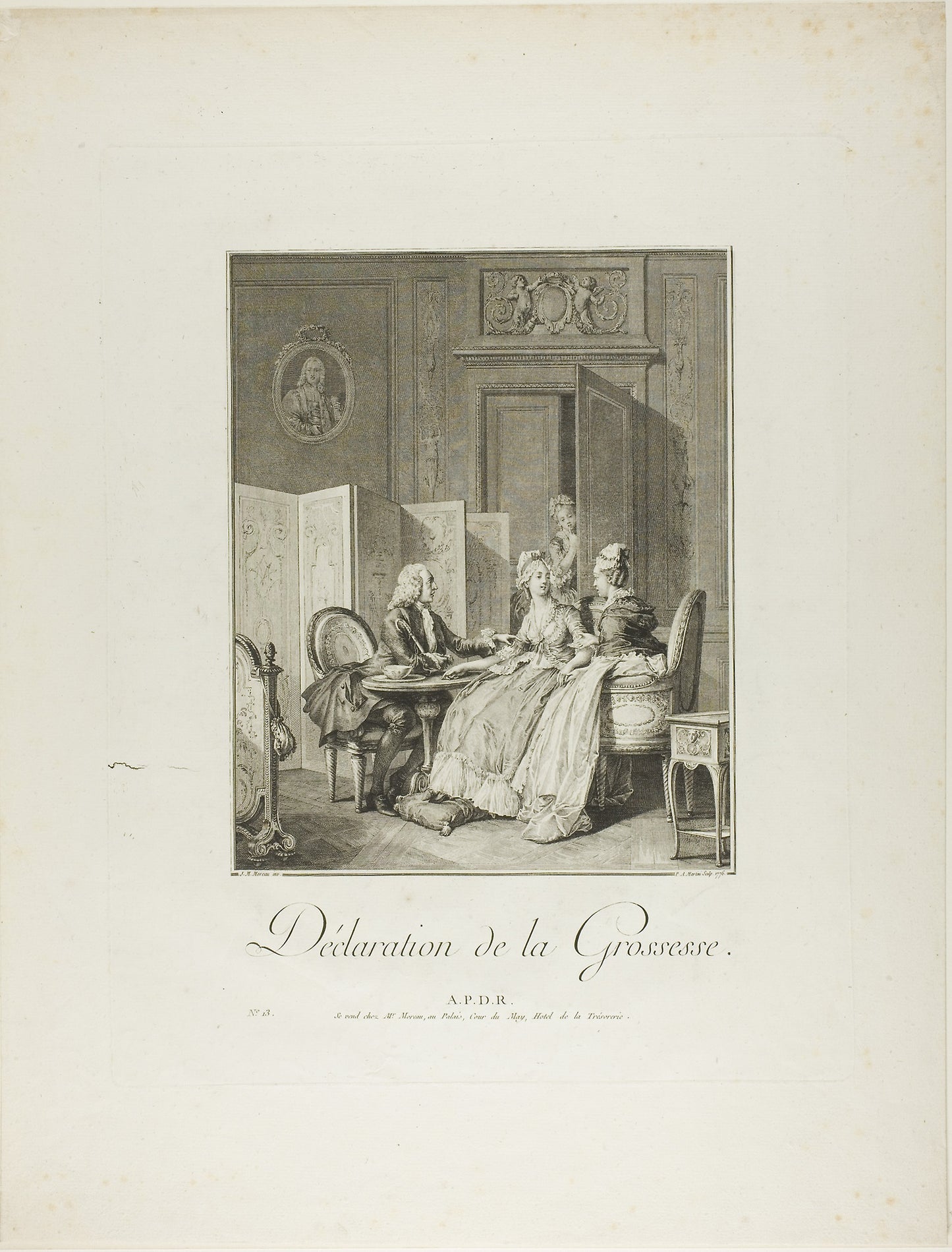 Announcement of Pregnancy, from Monument du Costume Physique et Moral de la fin du Dix-huitième siècle - Pietro Antonio Martini (Italian, 1738-1797), Poster Print Wall Art