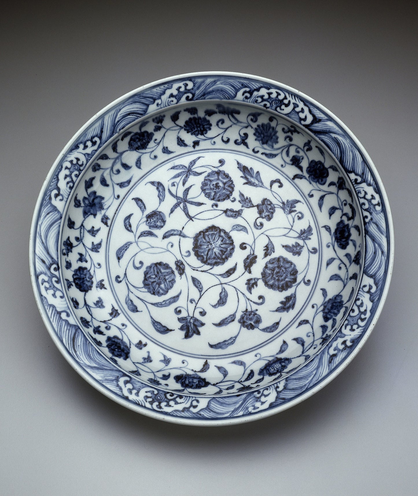 Dish with Scrolling Flowers and Breaking Waves - China, Poster Print Wall Art