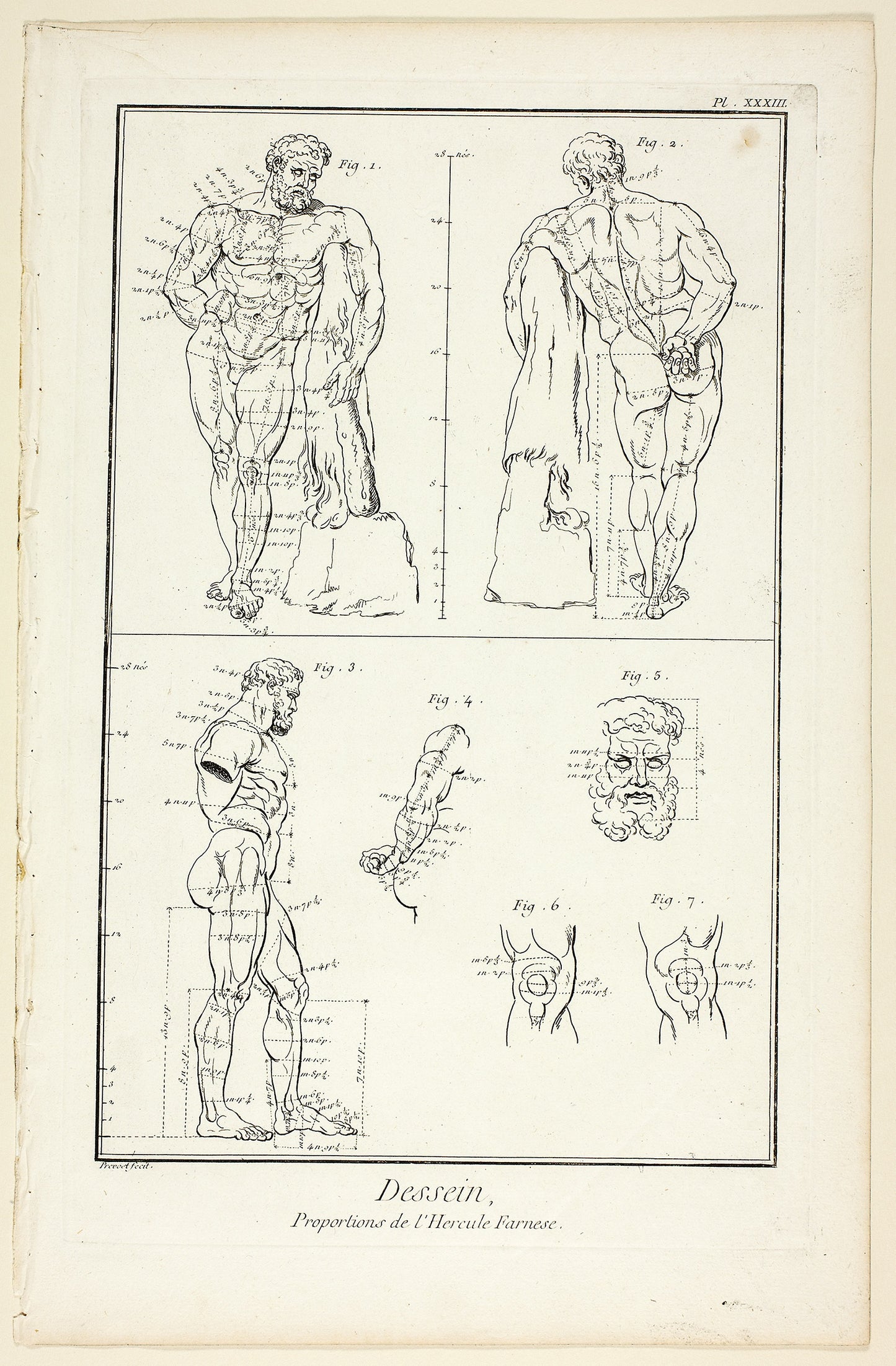 Design - Proportions of the Farnese Hercules, from Encyclopédie - Benoît-Louis Prévost (French, c. 1735-1809), Poster Print Wall Art