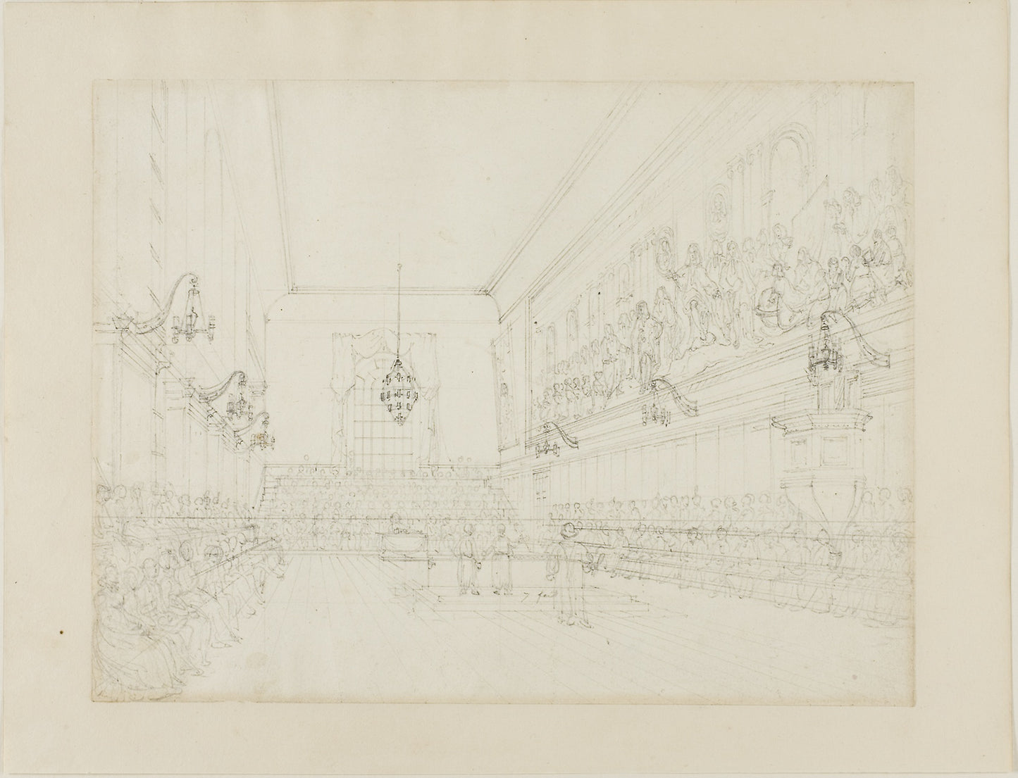 Study for The Hall, Blue Coat School, from Microcosm of London - Augustus Charles Pugin (English, born France, 1762-1832), Poster Print Wall Art