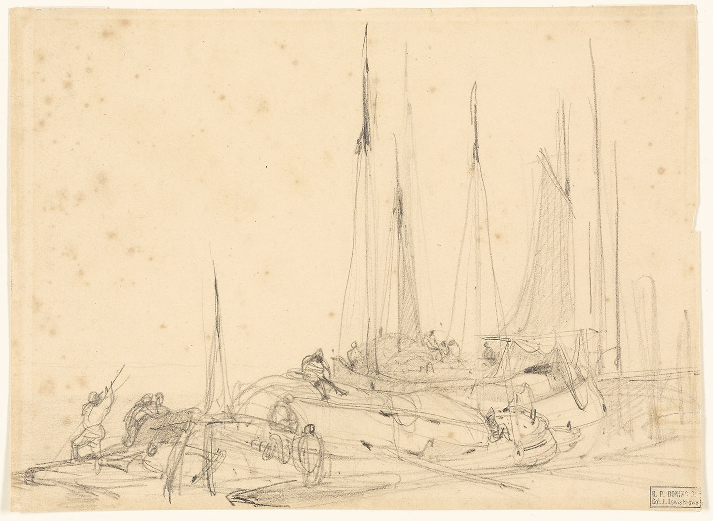 Fishing Boats in Port - Follower of Richard Parkes Bonington, Poster Print Wall Art