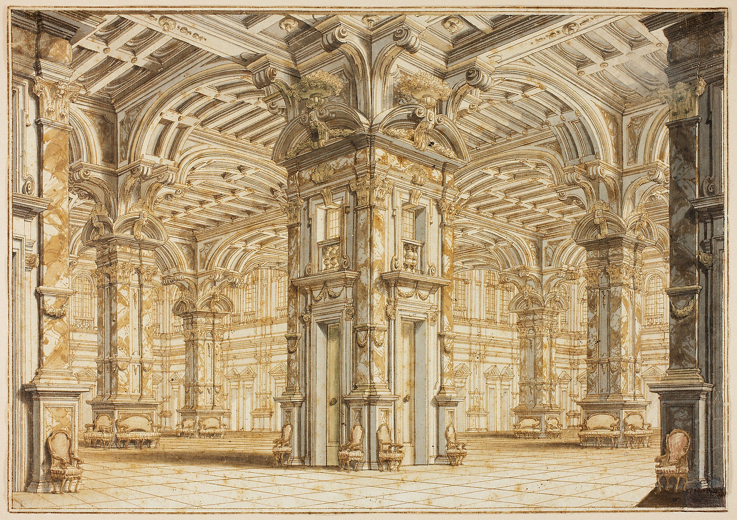 Festival Hall From a Theatrical Scene - Attributed to Giuseppe Galli-Bibiena, Poster Print Wall Art