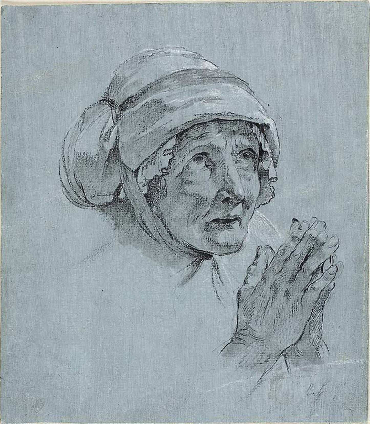 Study of the Head and Hands of an Old Woman Looking Up - Nicolas Bernard Lépicié, Poster Print Wall Art