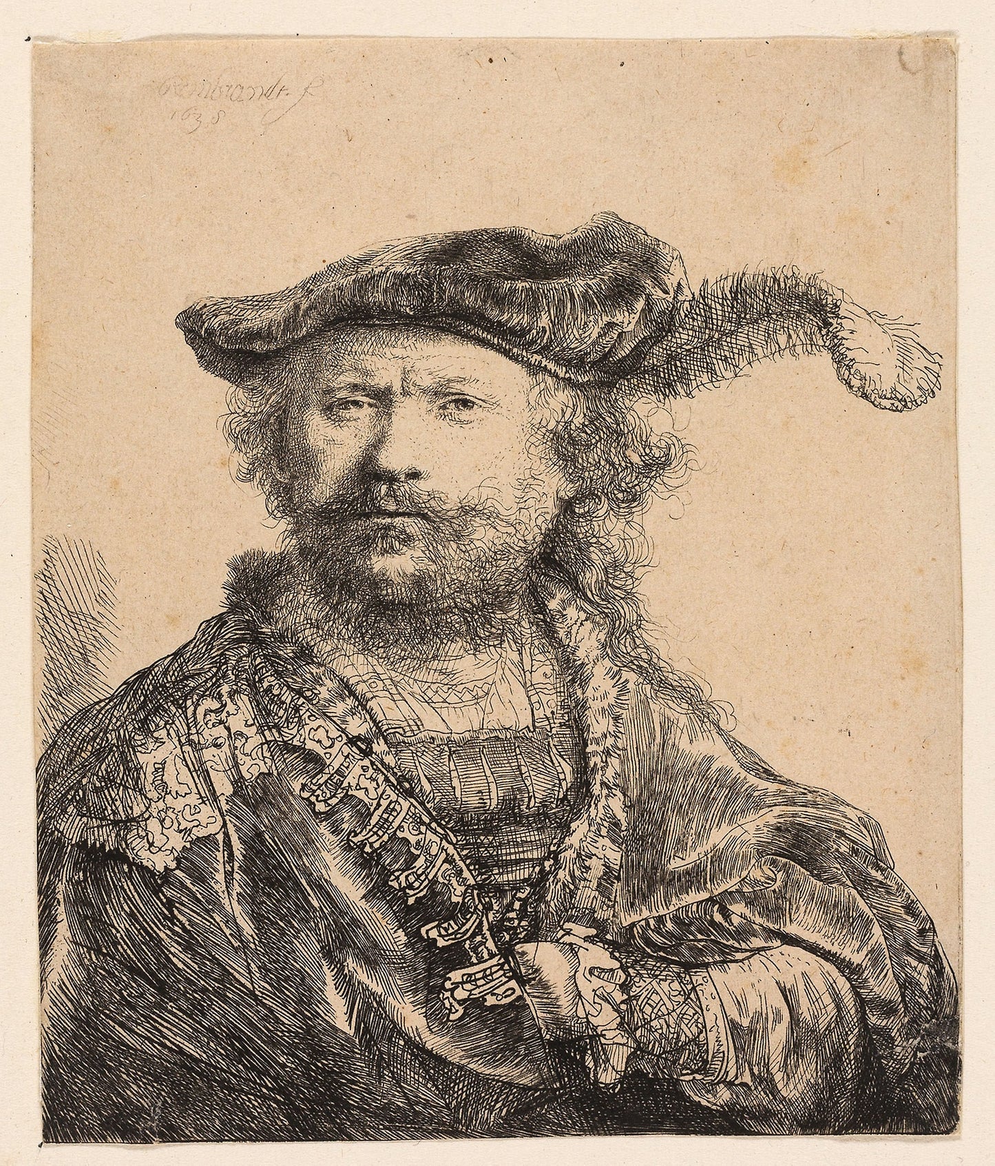 Self-Portrait in a Velvet Cap with Plume - Rembrandt van Rijn, Poster Print Wall Art