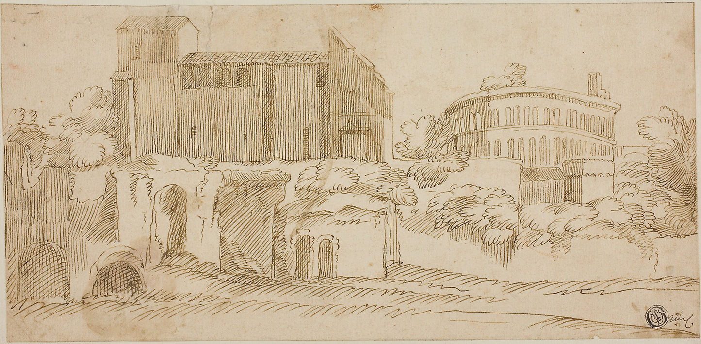 View of Church and Ruins - After Giovanni Francesco Grimaldi, Poster Print Wall Art
