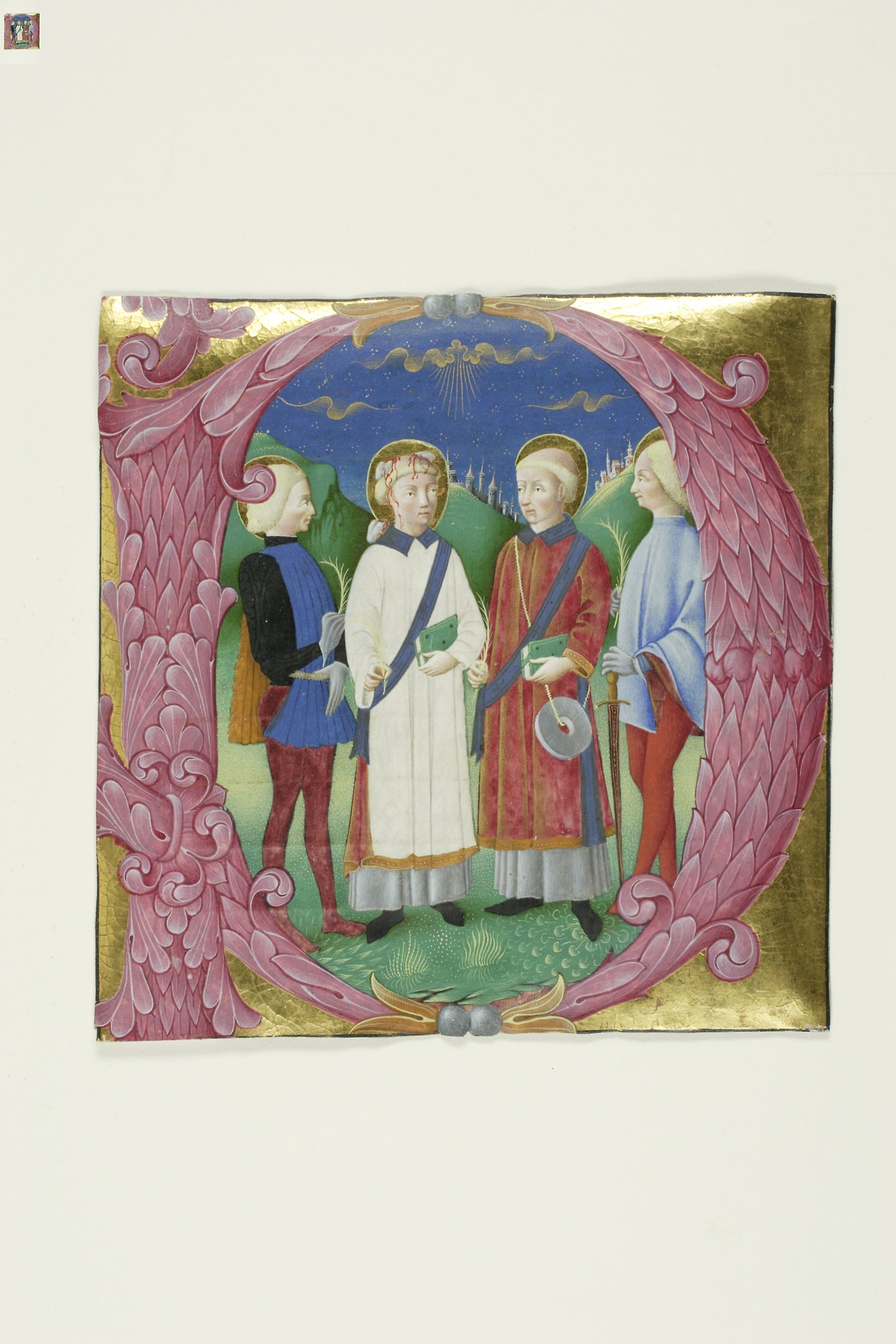 Four Saints in a Historiated Initial "P" from a Choirbook or Antiphonal: Northern Italian (likely Lombardy), Poster Print Wall Art
