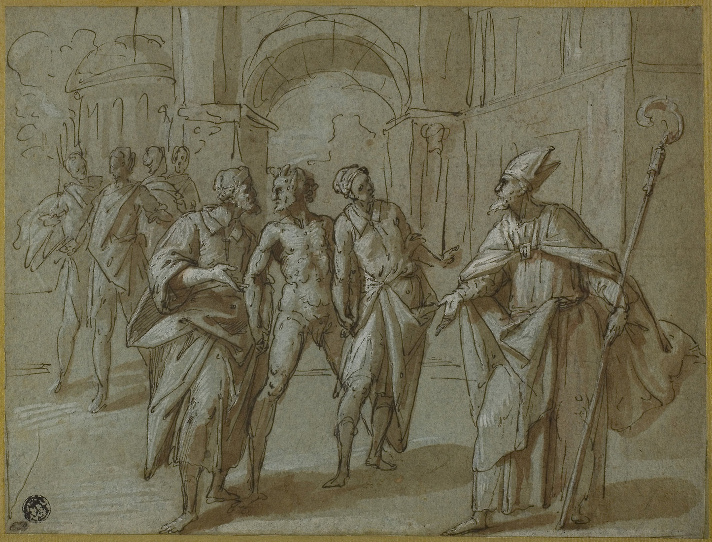 Bishop Saint (Ambrose?) Exorcising the Devil - Attributed to Giovanni Battista della Rovere, called Il Fiamminghino, Poster Print Wall Art