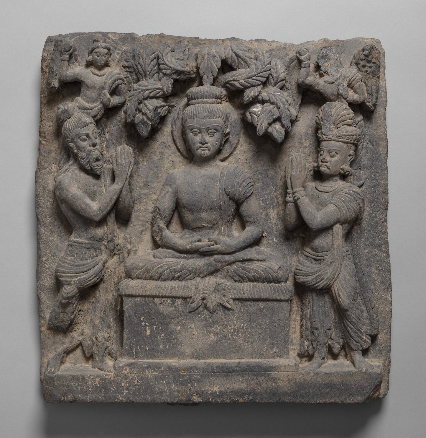 Buddha Worshipped - the Gods Indra and Brahma - Present-day Pakistan, Poster Print Wall Art