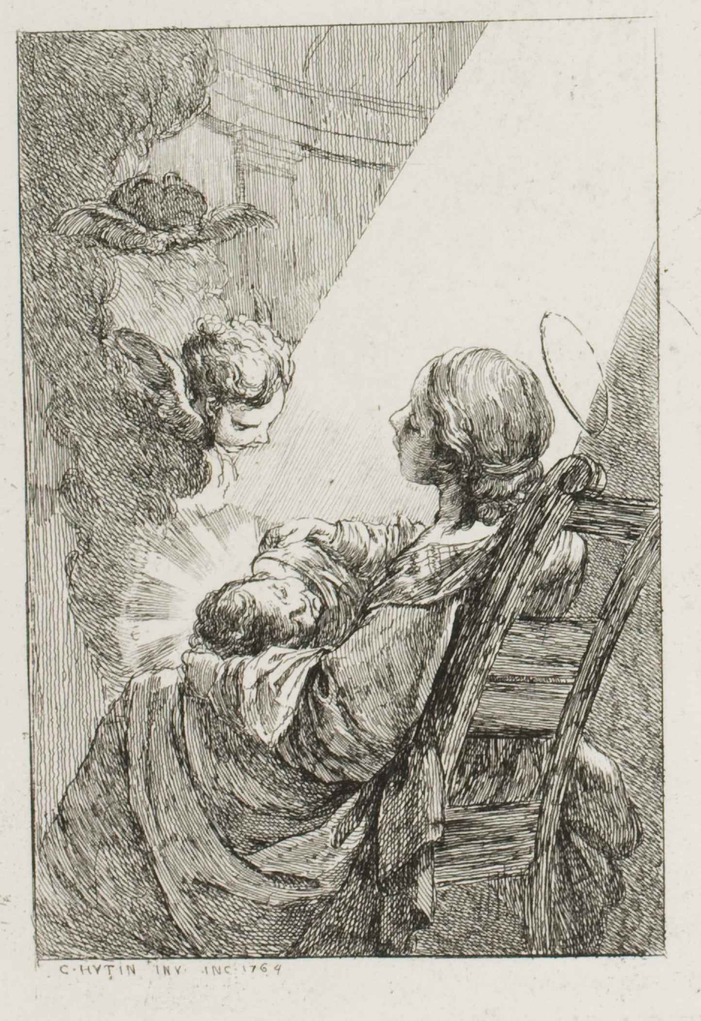 The Virgin Mary Cradling the Baby Jesus - Charles-François Hutin, Poster Print Wall Art