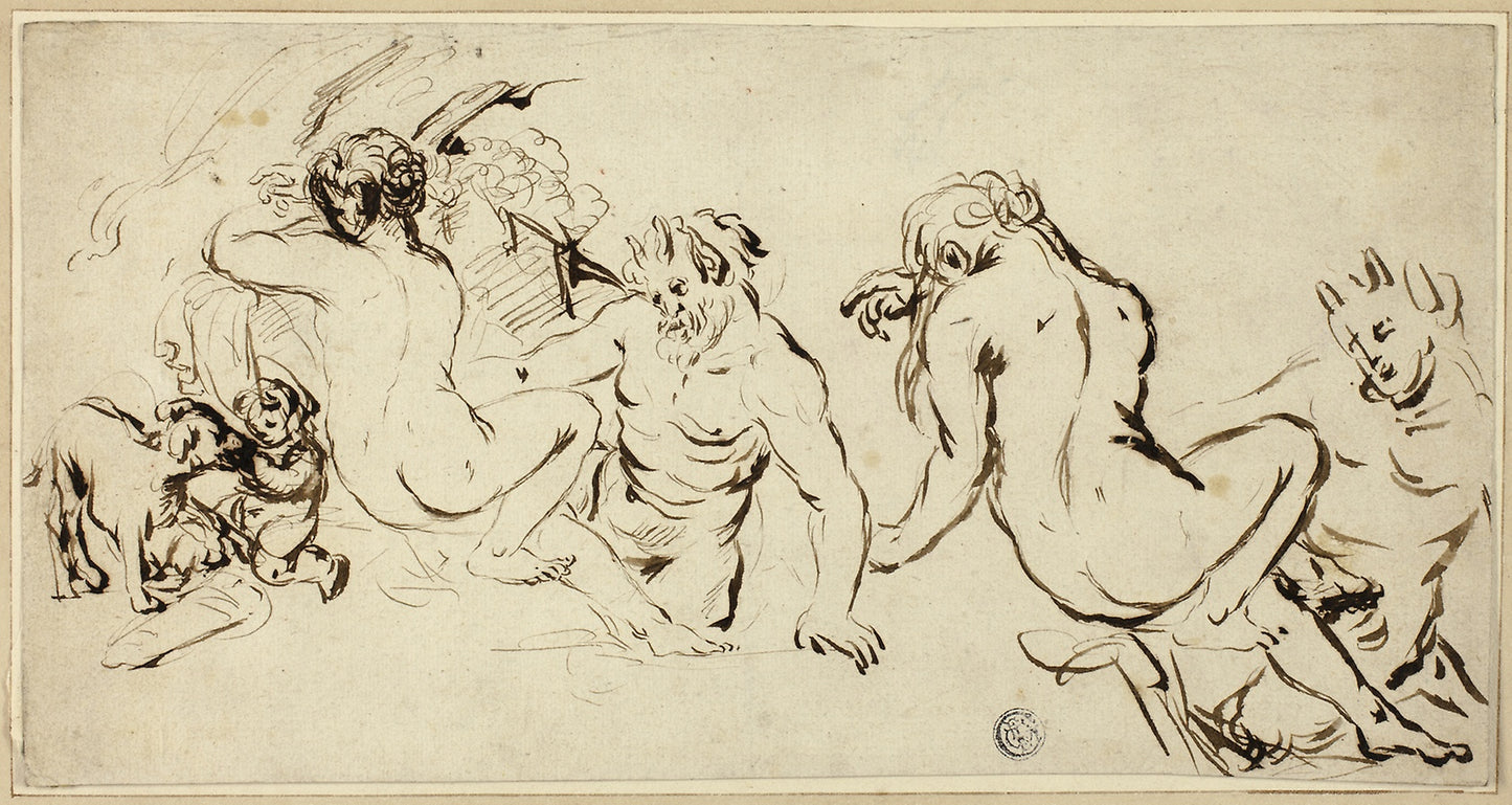 Sketches of Nymph, Satyr and Putto - John Vanderbank, Poster Print Wall Art