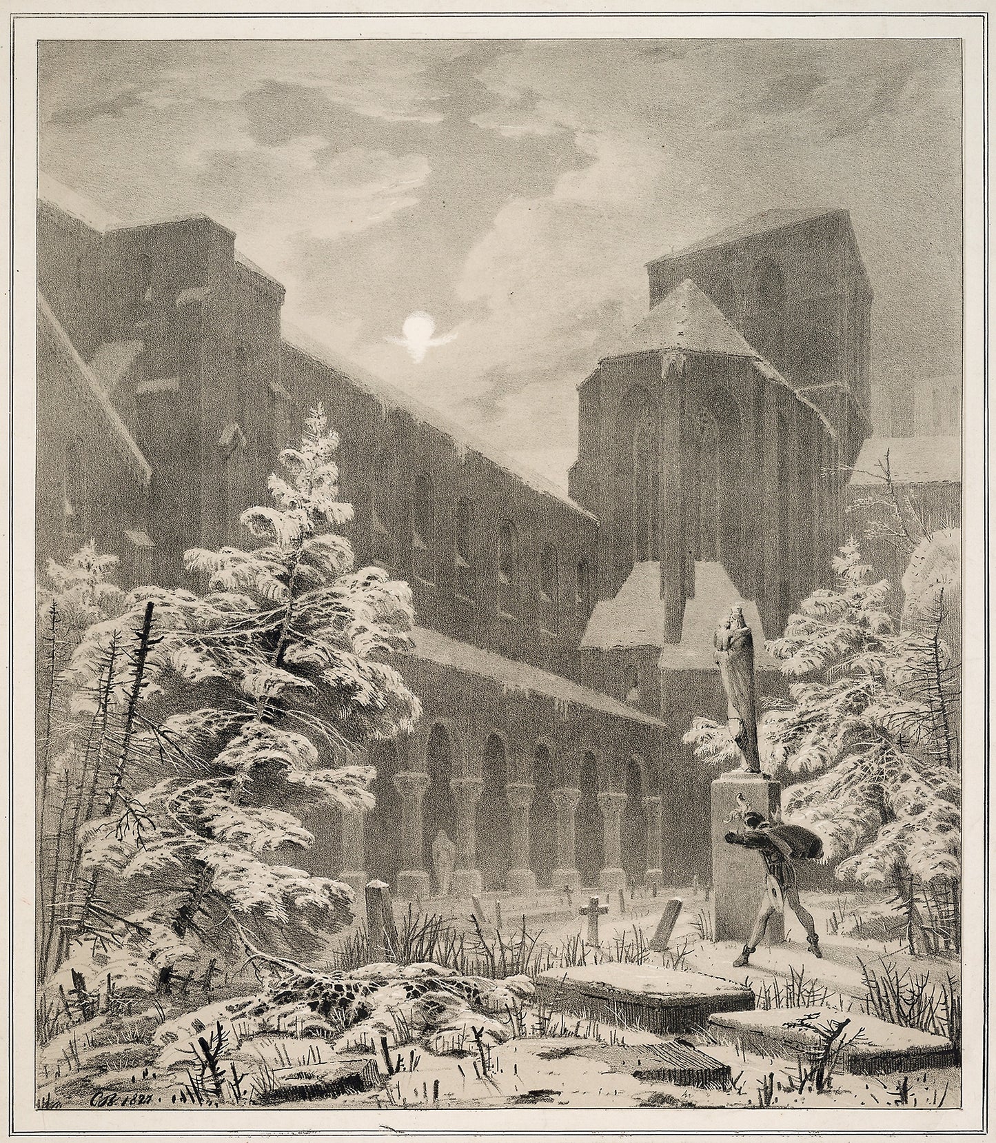Church and Graveyard in the Snow - Moonlight - Carl Blechen, Poster Print Wall Art