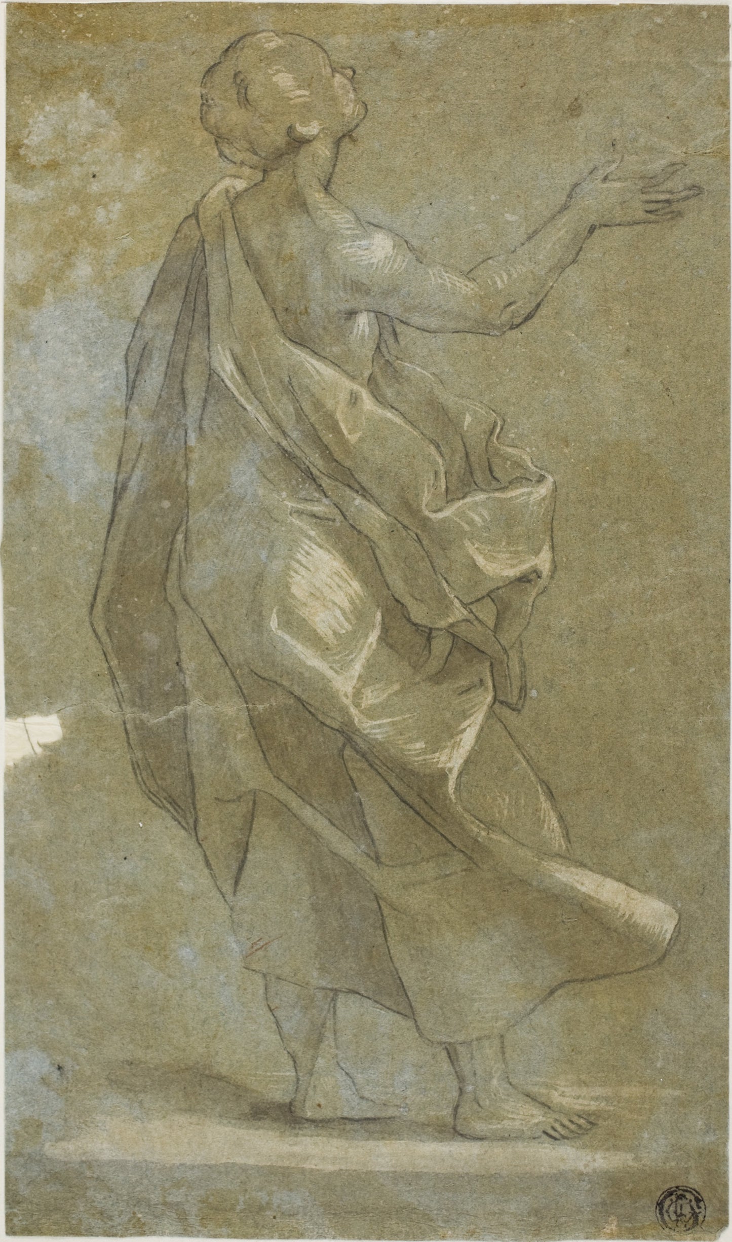Standing Draped Male Figure with Raised Right Arm - After Carlo Urbino, Poster Print Wall Art