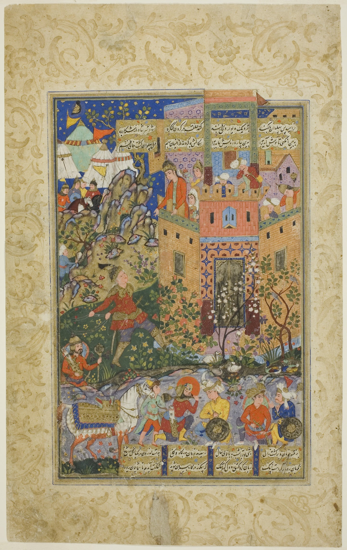 Zal Climbing to Rudaba, page from a copy of the Shahnama of Firdausi - Iran, Poster Print Wall Art