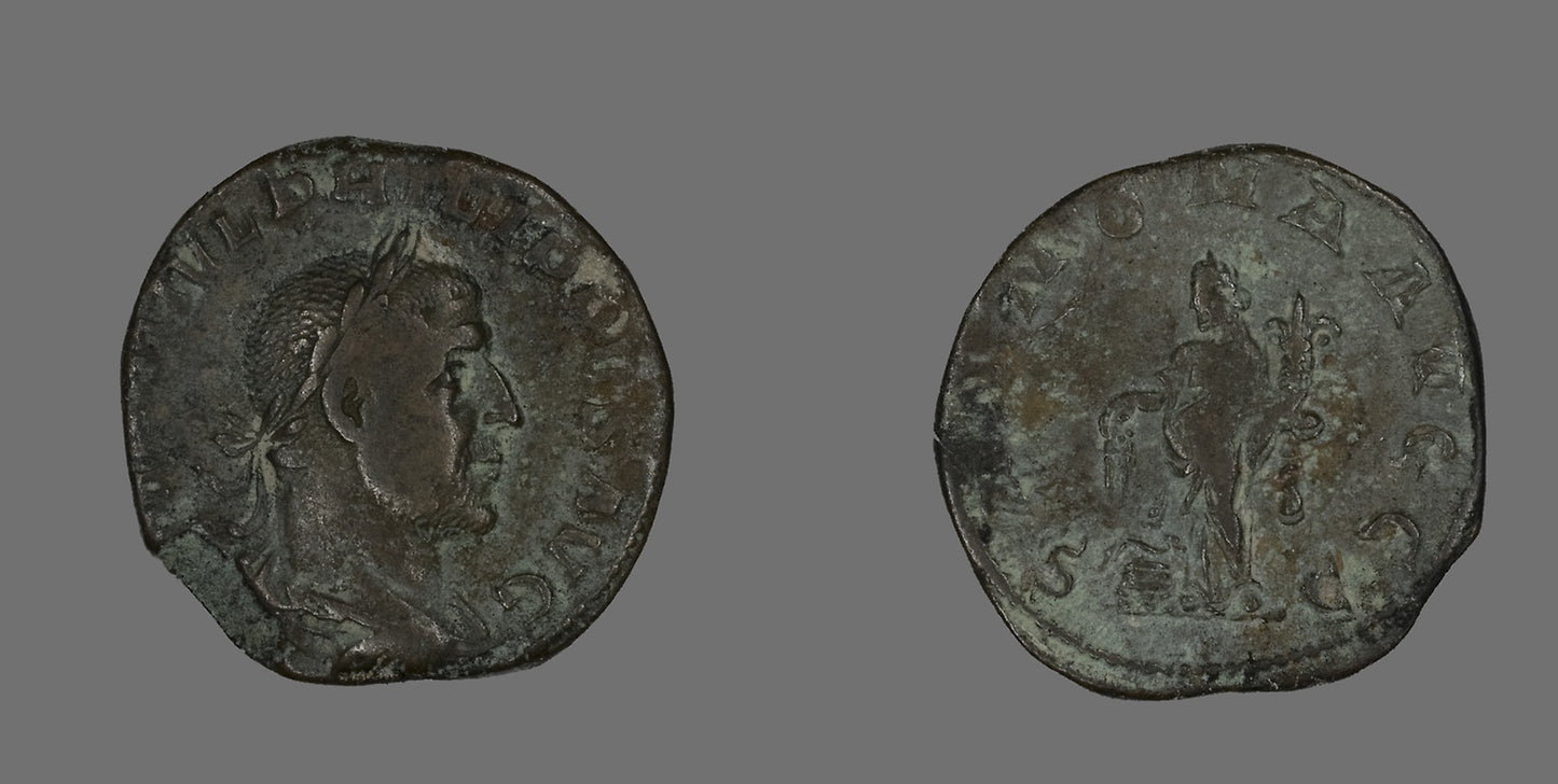Sestertius (Coin) Portraying Philip the Arab - Roman, minted in Rome, Poster Print Wall Art