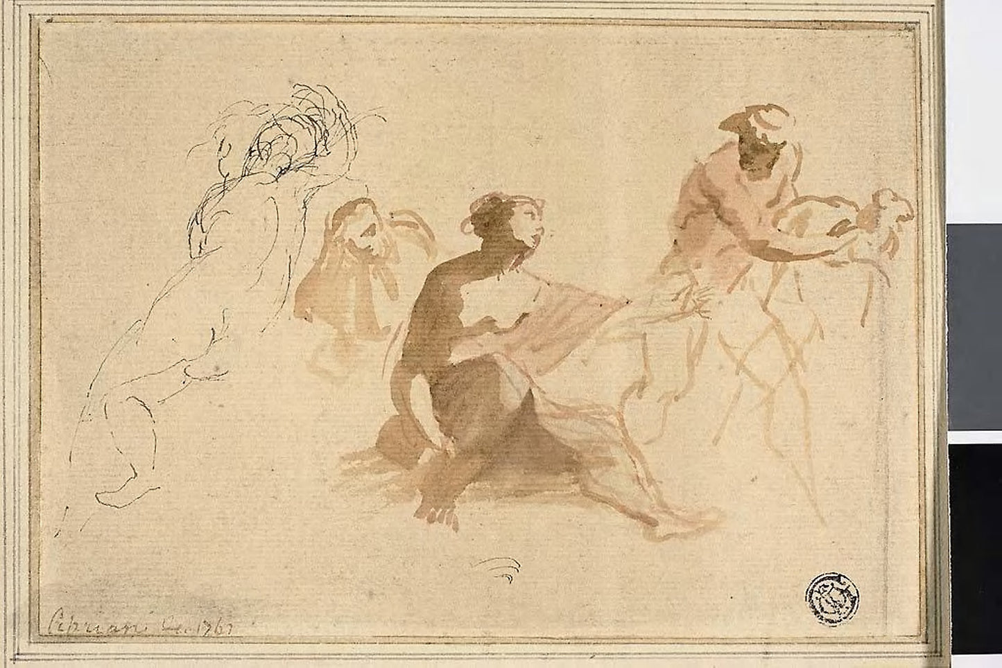 Two Sketches - Nude Child, Woman Reaching Toward Man with Lamb - Giovanni Battista Cipriani, Poster Print Wall Art