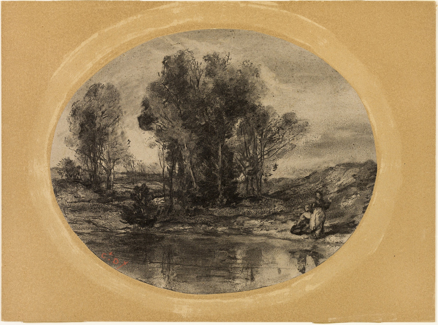 Figures - a Pond - Henri Joseph Constant Dutilleux, Poster Print Wall Art