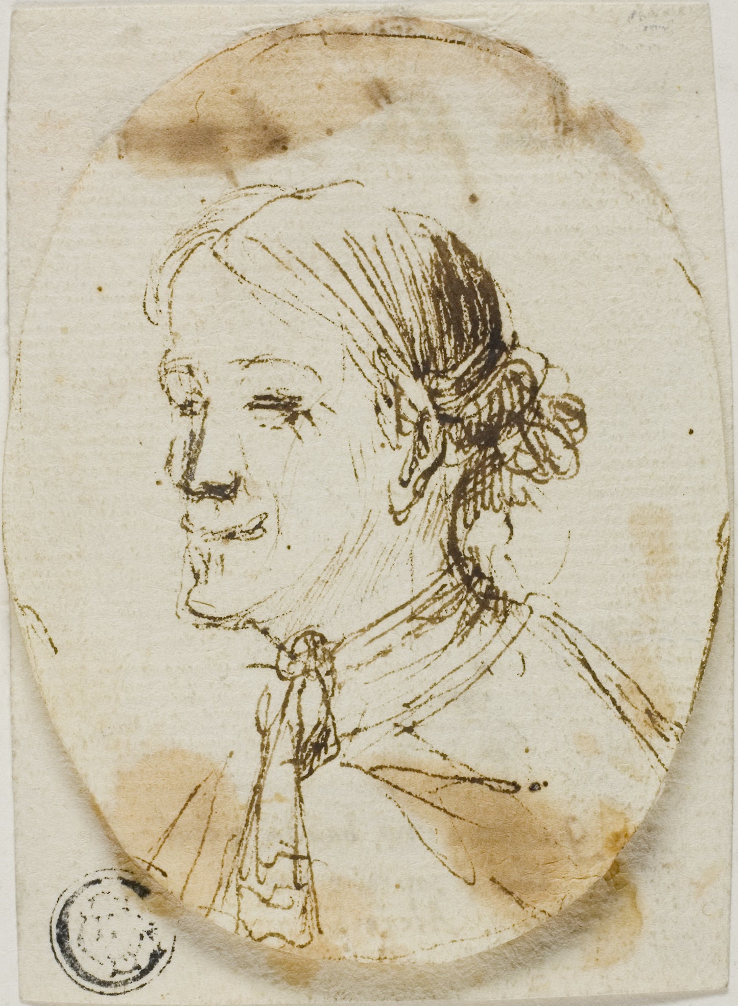 Portrait Bust of Man Wearing Cravat (recto); Sketch of Saddle (verso) - Stefano della Bella, Poster Print Wall Art