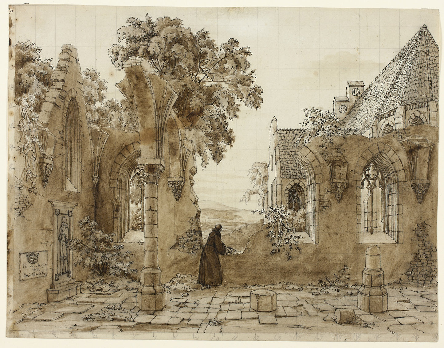 Monk in the Ruins of a Monastery - Domenico Quaglio II, Poster Print Wall Art
