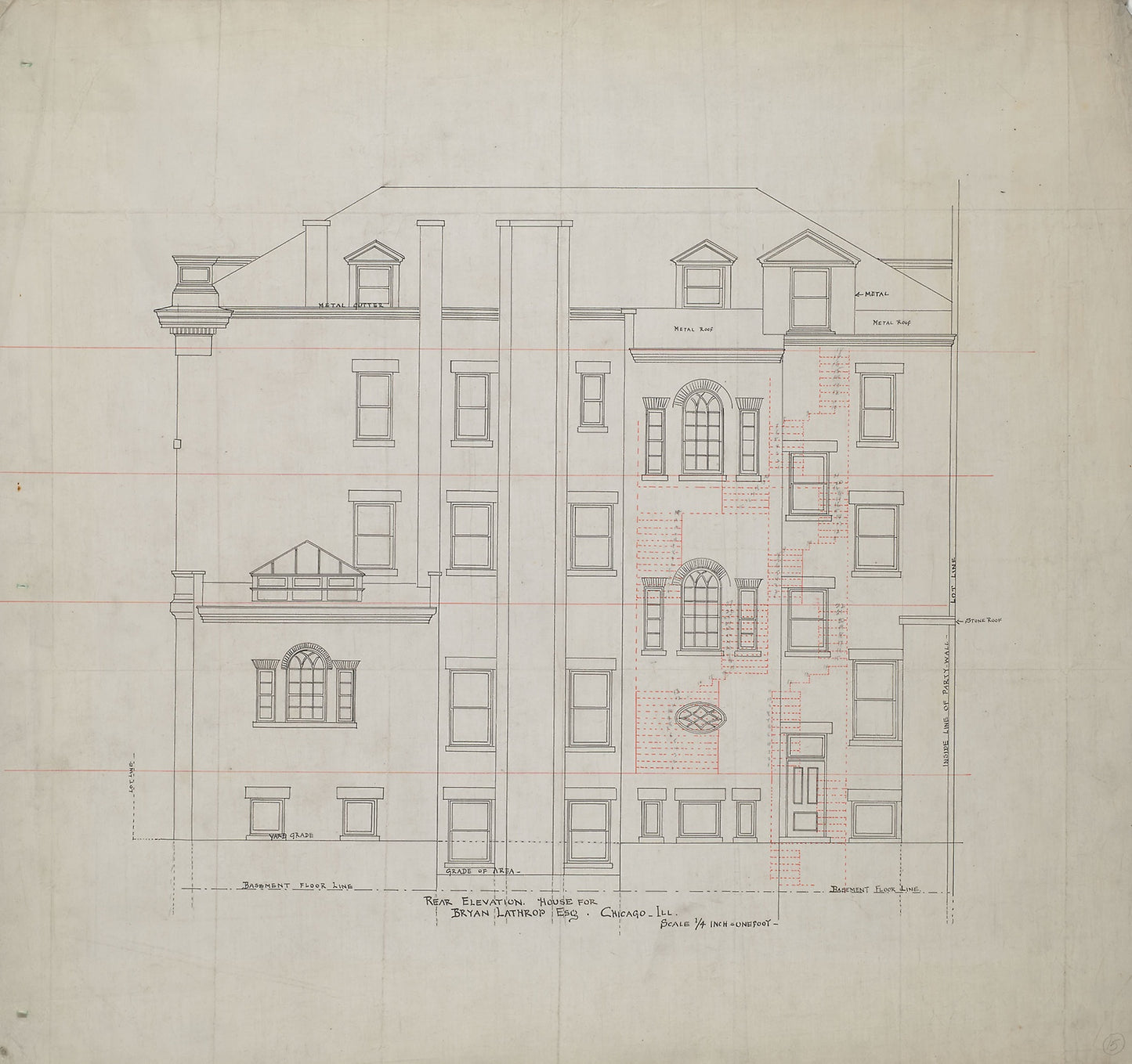 Bryan Lathrop House, Chicago, Illinois, Rear Elevation - McKim, Mead and White, Poster Print Wall Art