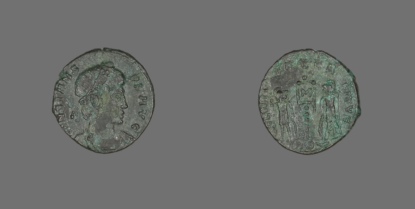 Coin Portraying Emperor Constans - Roman, minted in Trier, Poster Print Wall Art